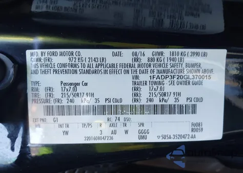 2016 Ford Focus Se z USA, uszkodzony, nr VIN 1FADP3F20GL370015